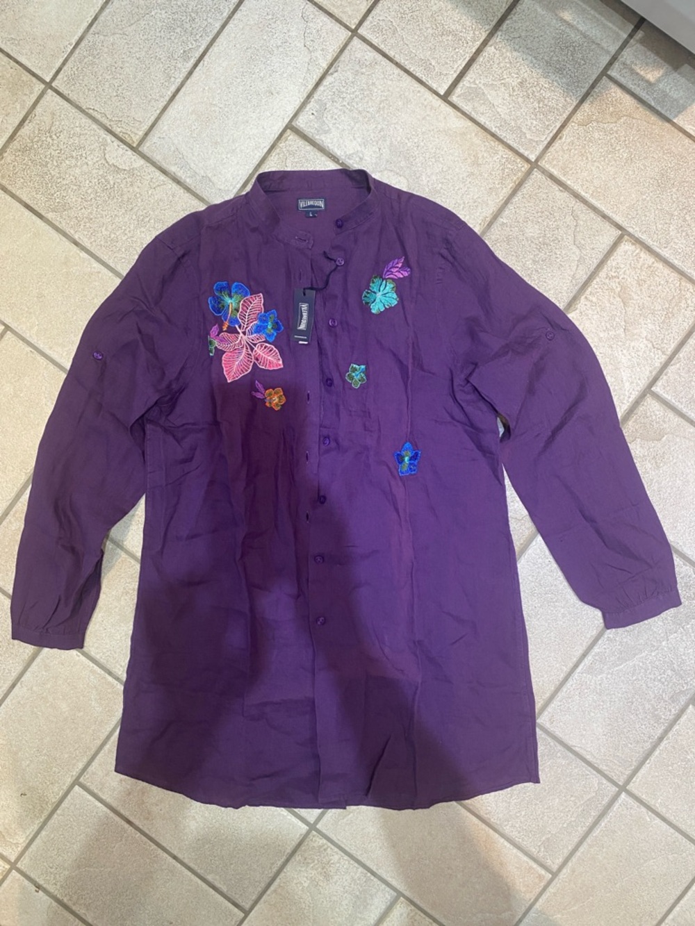 Vilebrequin Women’s Large Purple Embroidered Button-Up Tunic